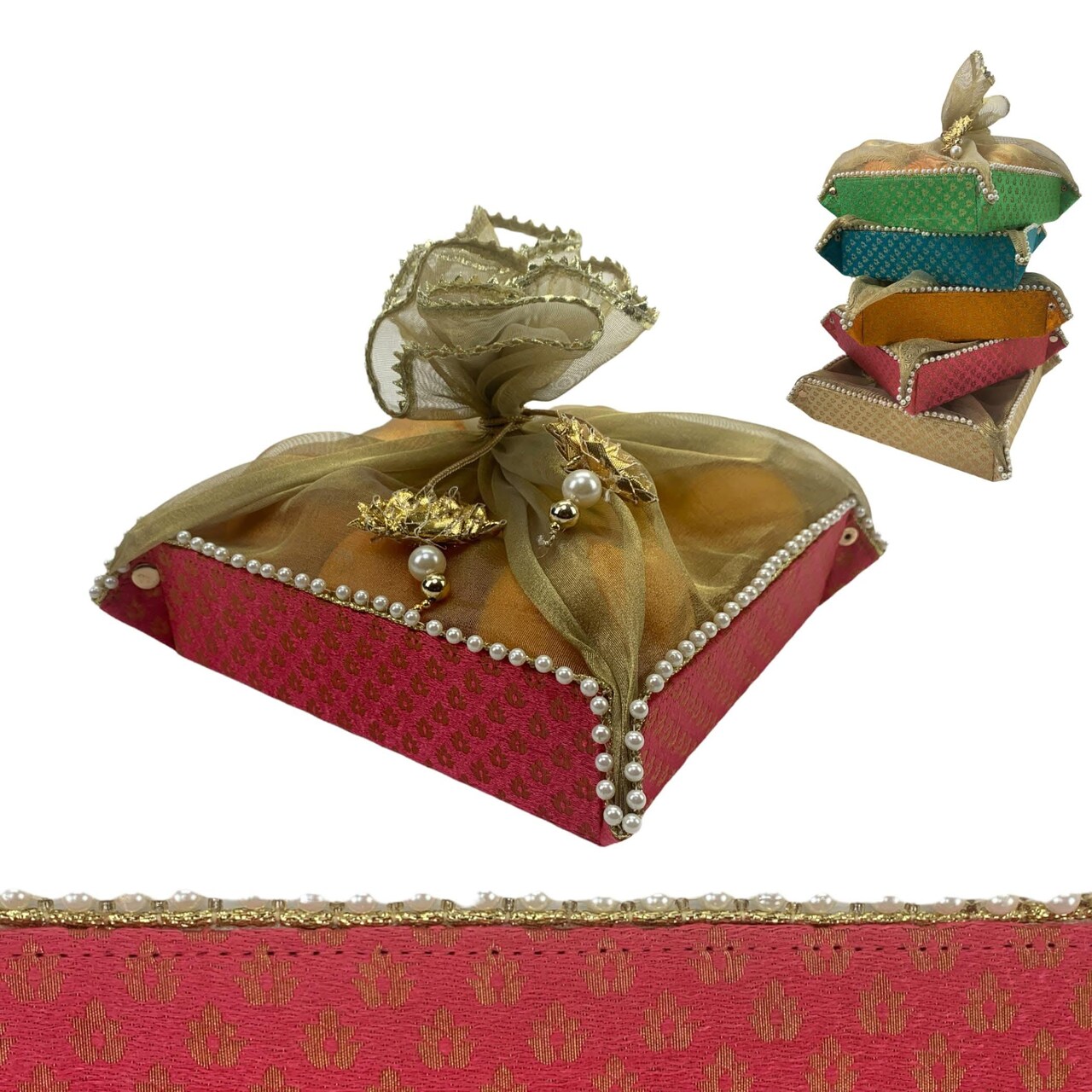 2ct Gift Basket Indian Mithai Box Brocade Jewelry Organizer Box for Shagun Return Gifts Traditional Style Sweets Box Wedding Favor Housewarming Gift